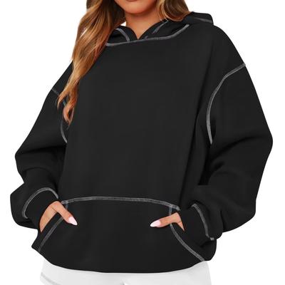 Женский однотонный пуловер с длинными рукавами, свободного кроя, повседневный, с капюшоном