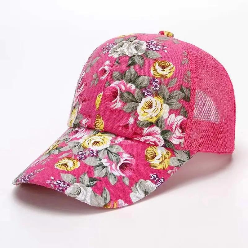 Fashion Women's Summer Cap Floral Print Trucker Hat Outdoor Streetwear Cap Female Baseball Cap With Flowers And Plants Design