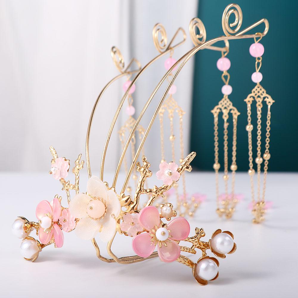 Tassel Pink Headwear Hair Crown Children's Hair Fork Ancient Hair Stick Chinese Style Headdress