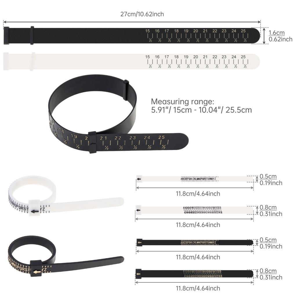 Набор из 3-х инструментов для измерения запястья для мужчин/женщин с UK RingSizer (А - Я), Размер пальца ЕС (41 - 76), Ювелирный браслет-калибровщик