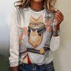 Autumn Fashions Women's Clothing Loose Oversize Imitation Cotton Material T-Shirts Tops Cat Printed Round Neck Pullover 2024 New