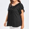 Women Fashion Plus Size Lace T-Shirt Blouse  Short Sleeve Tops
