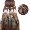 Feather Headband with Wood Beads Bohemian Gypsys Hair Accessories for Festival Masquerade Party Girls Photo Props