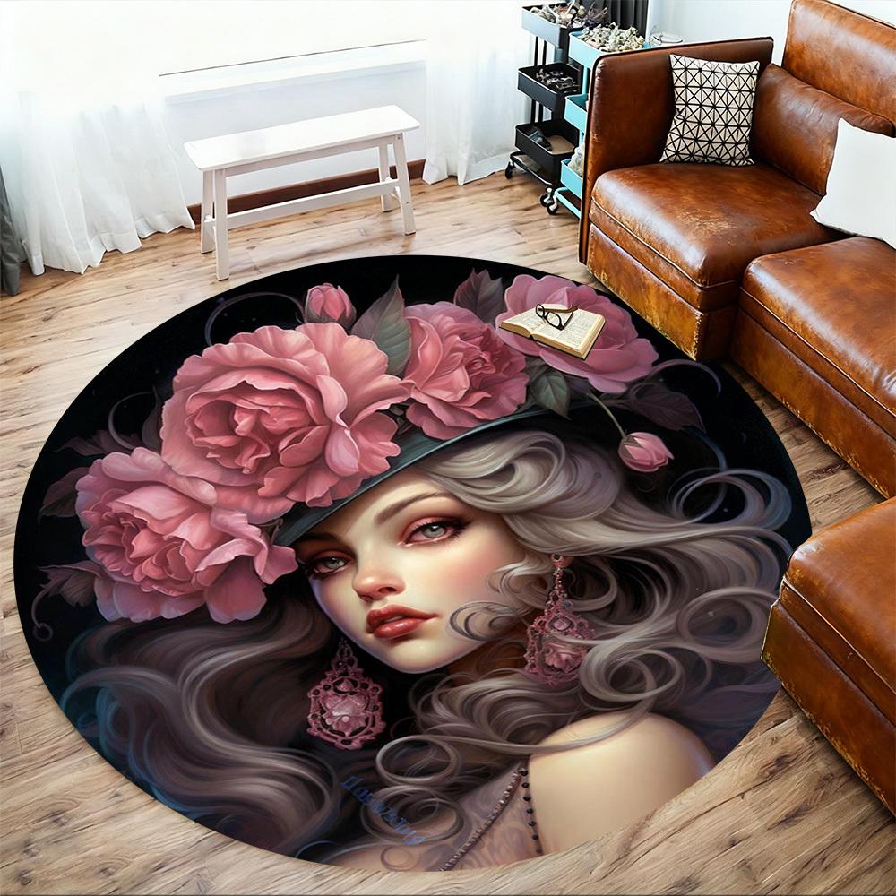 1pc Floral Fantasy Round Chair mat office Area Rug - Non-Slip, Floor Mat for Office, Bedroom, Ideal home decor gift c0112137