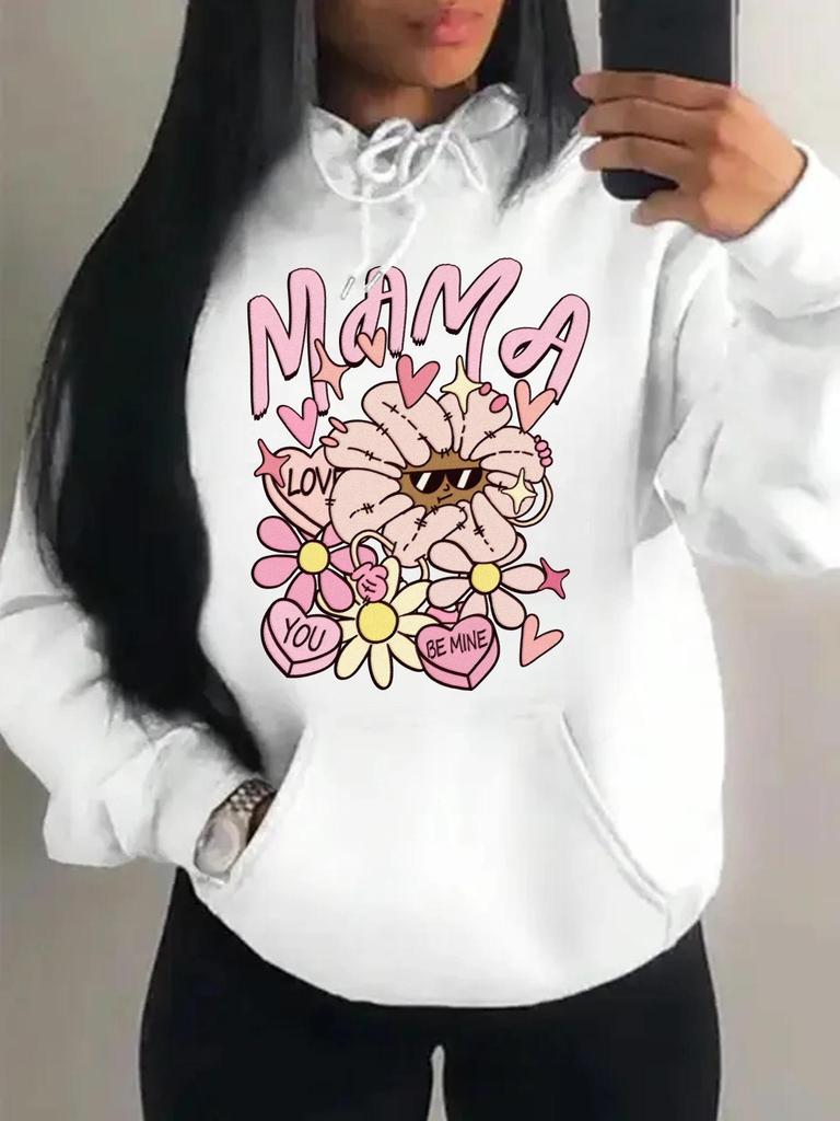 Mom Loves You Floral Print Women's Hoodie - Autumn Loose Casual Fleece Pullover with Pockets