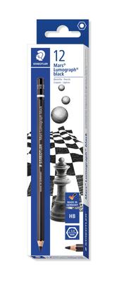 Staedtler HB Mars Lumograph Black Карандаши для рисования с угольным стержнем, 12 штук, 100B-HB