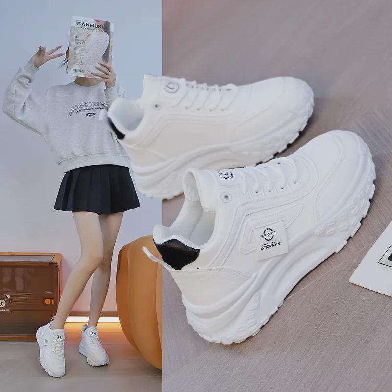 Women's High-Top White Sneakers, All-Match Thick-Soled Casual Shoes, 2025 Autumn/Winter New Sports Dad Shoes CY-C036