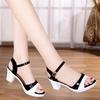 "Women's 2021 Summer Sandals: High Thick Heels, Peep Toe, Single Buckle Strap, Patent Leather Color Block"