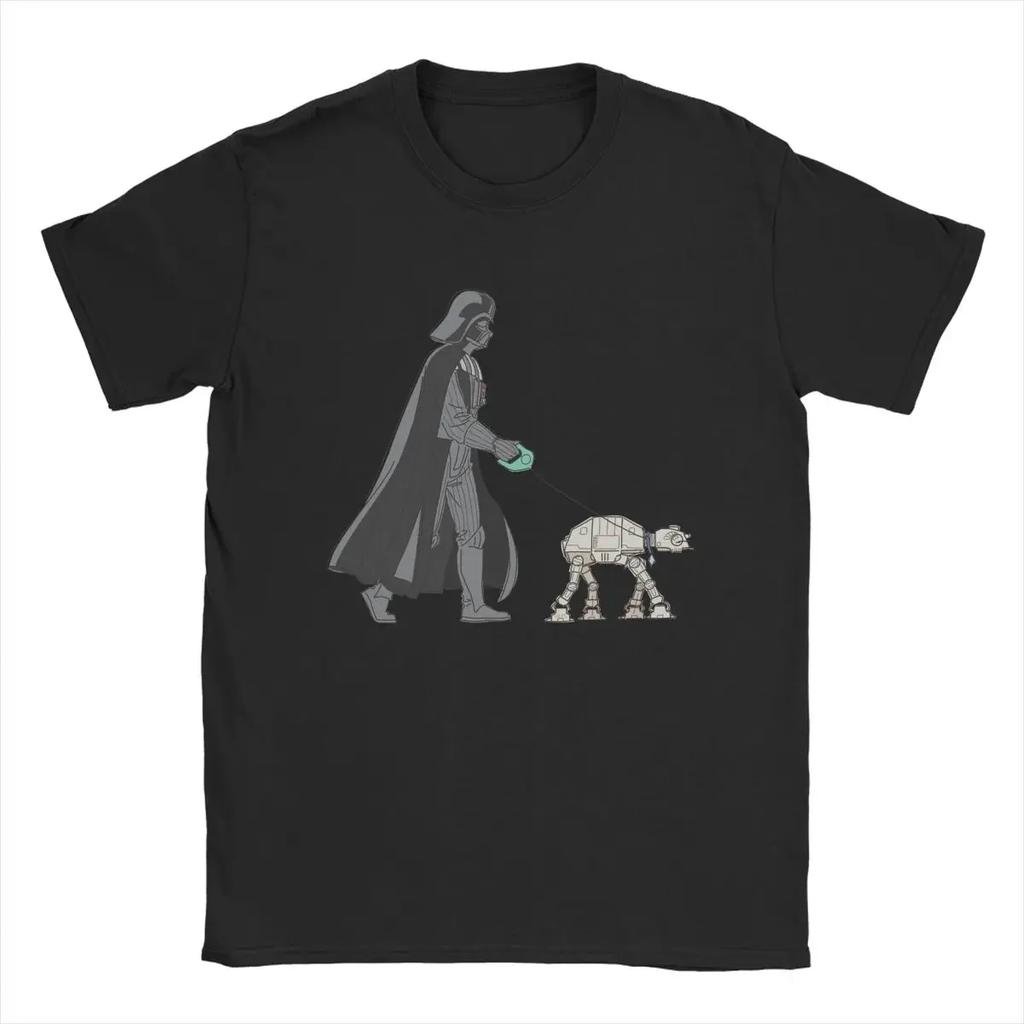 Disney Darth Vader Walking Pet AT-AT T-Shirts for Men Star War Hipster Cotton Tees Short Sleeve T Shirts Original Clothing