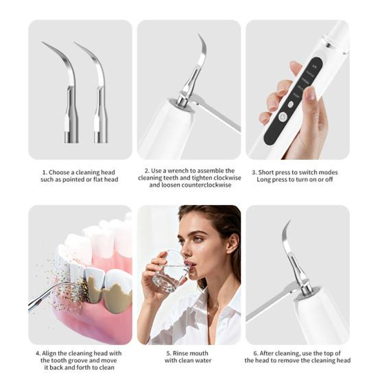 Удаление зубного налета с 1/4 сменными насадками Удаление зубного камня и налета Стоматологический инструмент Домашний Дорожный Перезаряжаемый Ультразвуковой Электрический Очиститель Зубов