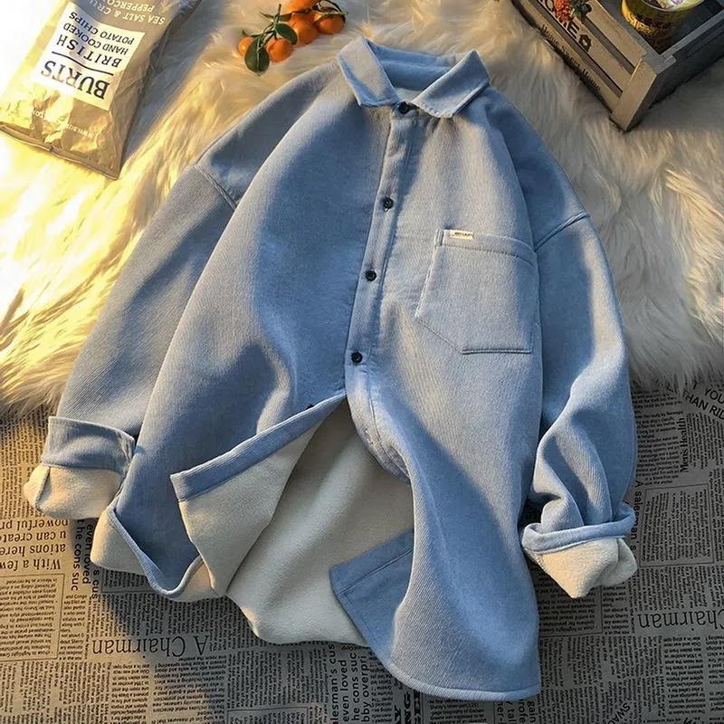 Women Shirts Corduroy Velvet Elegant Blouses Long Sleeve Autumn Winter Button Coat Warm Casual Fleece Solid Pocket Shirts