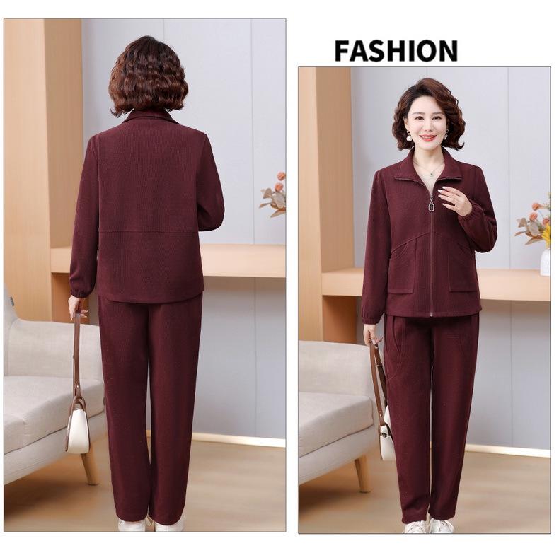 Стильный весенний спортивный костюм: Комплект из двух предметов 2025 года для женщин среднего возраста - Повседневная куртка и брюки для весны и осени