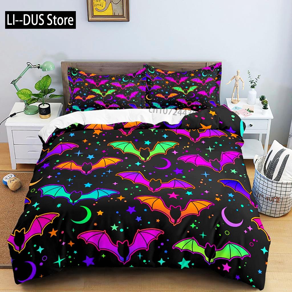 Comforter Neon Color King Rainbow Gradient Pumpkin Bedding Set Microfiber Halloween Theme Twin Comforter
