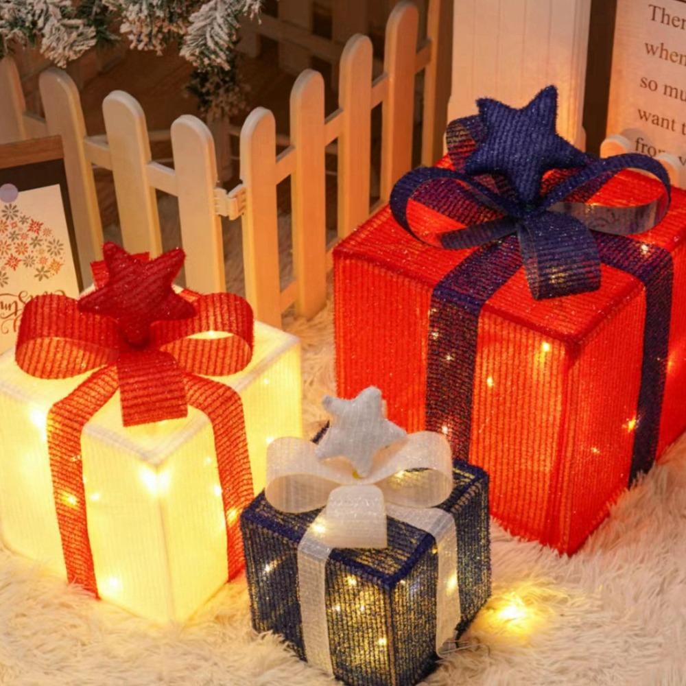 3Pcs Christmas Glowing Decoration Lighted Gift Boxes Set Xmas Lighting Box Party Home Scene Layout