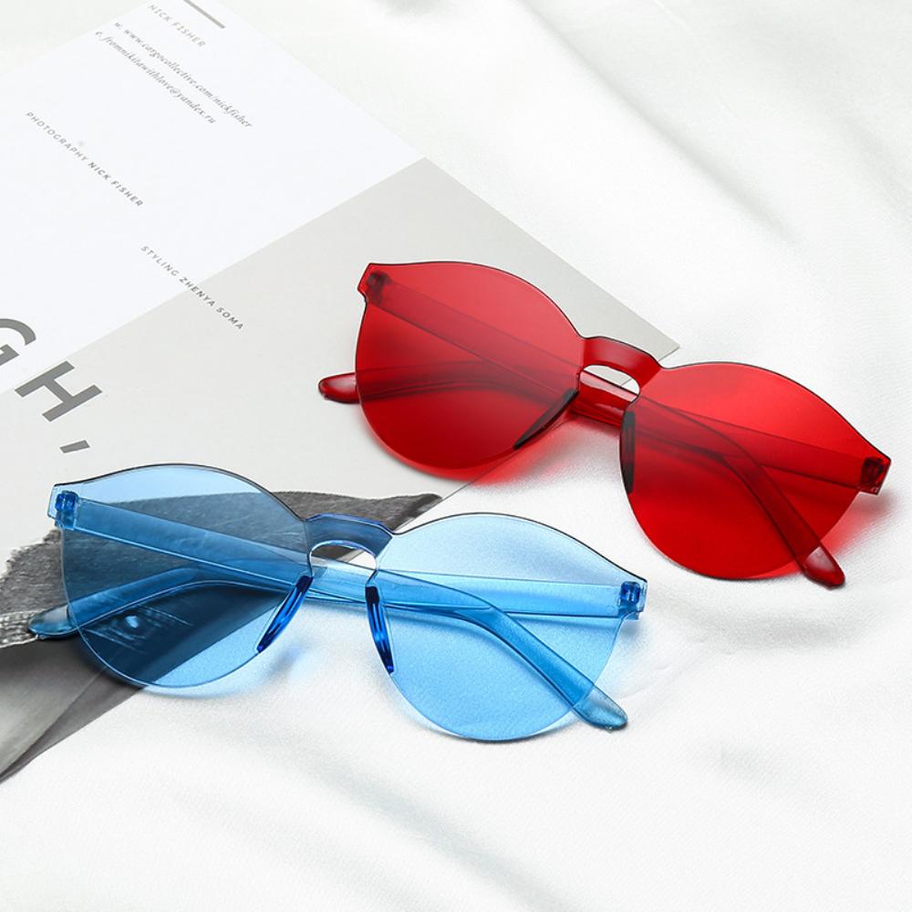 Модные женские солнцезащитные очки с кошачьими ушками, безрамные желе, прозрачные очки, универсальные очки в стиле ретро, ​​очки ярких цветов