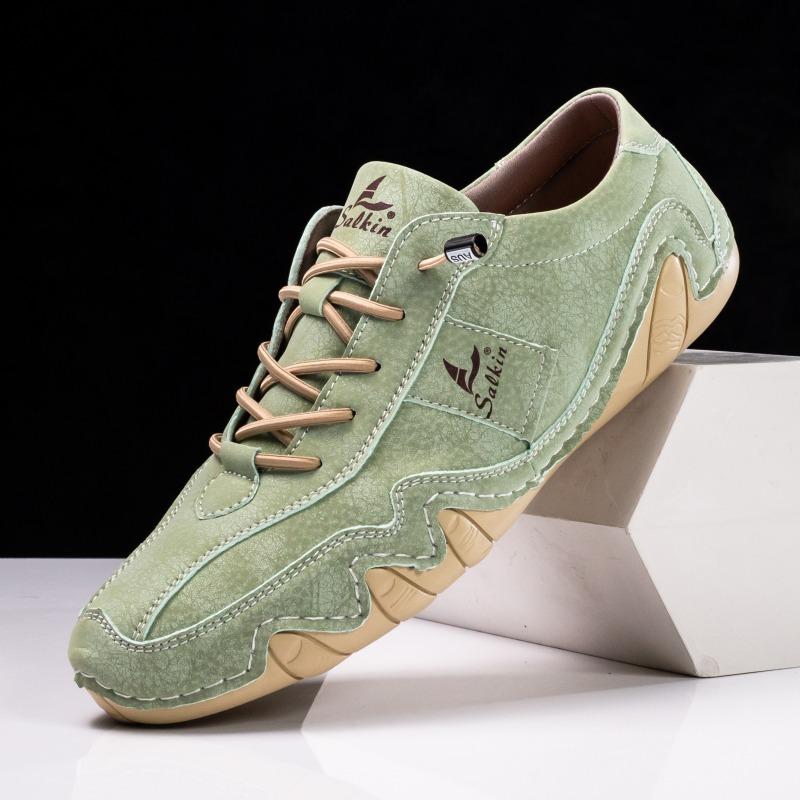 Autumn Handmade Leather Casual Shoes for Men Simple Beige Soft Loafers Trendy Breathable Male Driving Shoes Large Size 50