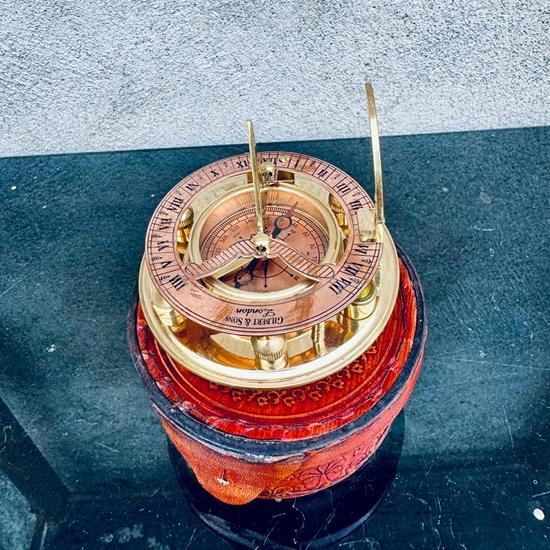 Brass Gilbert Compass with Leather Case Heavy Duty Nautical Sundial, Steampunk Captain Gift