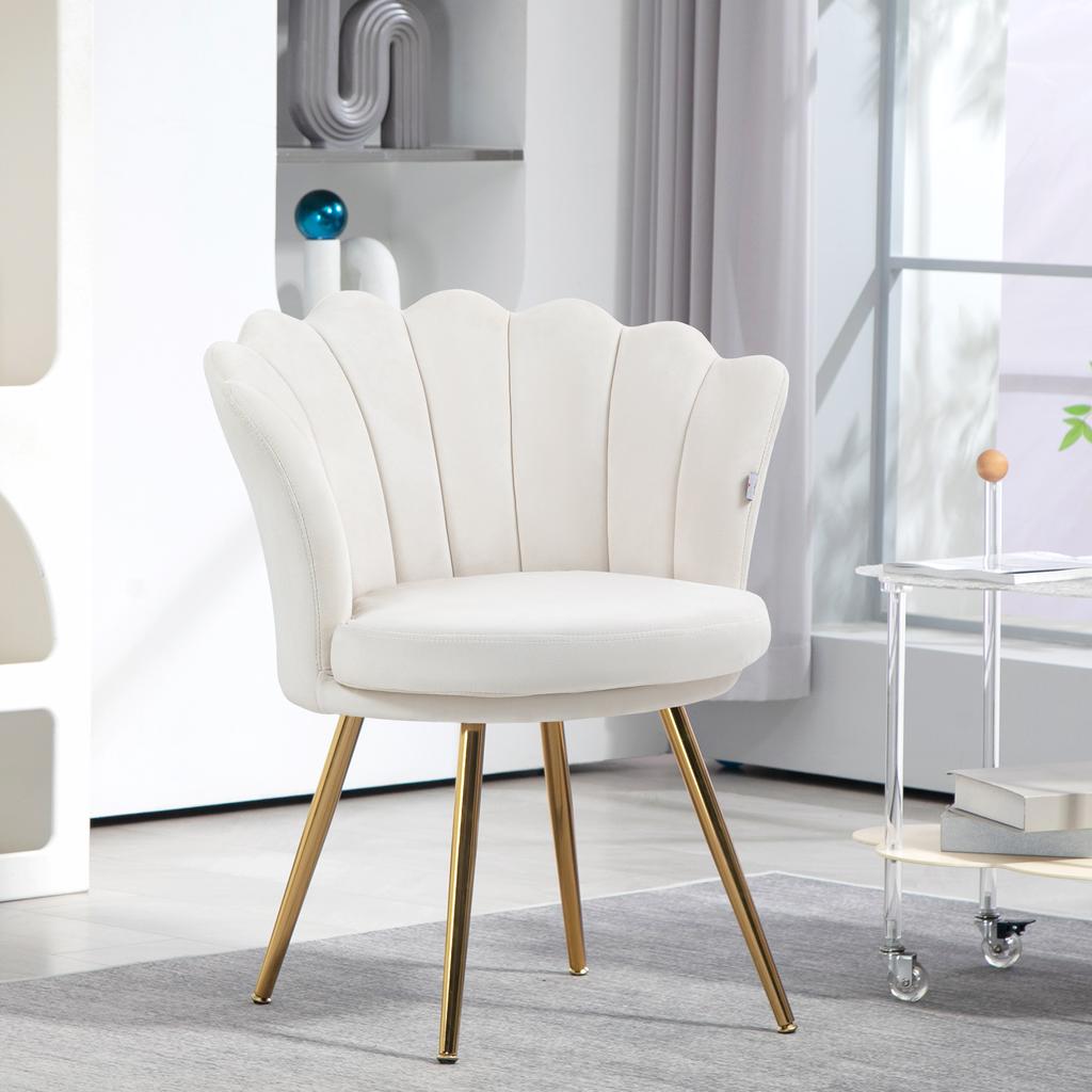 Shell Armchair Vanity Chair Velvet Armchair Living Room Chair With Golden Metal Legs Cream