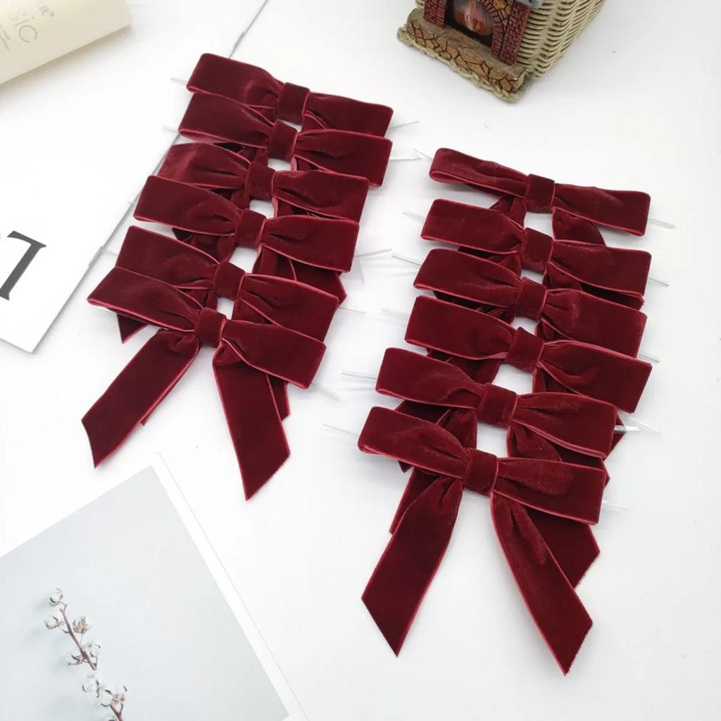 12pcs Christmas Velvet Bows for Crafts Xmas Twist Tie Bows Ribbon Bowknot Christmas DIY Craft Sewing Scrapbooking Gift Wrapping