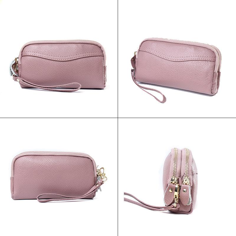 Женский кошелек из натуральной кожи с двойной молнией, клатч, кошелек для монет, большой емкости, женские кошельки, сумка для телефона