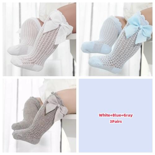 Lawadka 3 пары/набор Детские длинные носки для девочек и мальчиков бант хлопок летняя сетка новорожденный малыш до колена 0-2 года носки