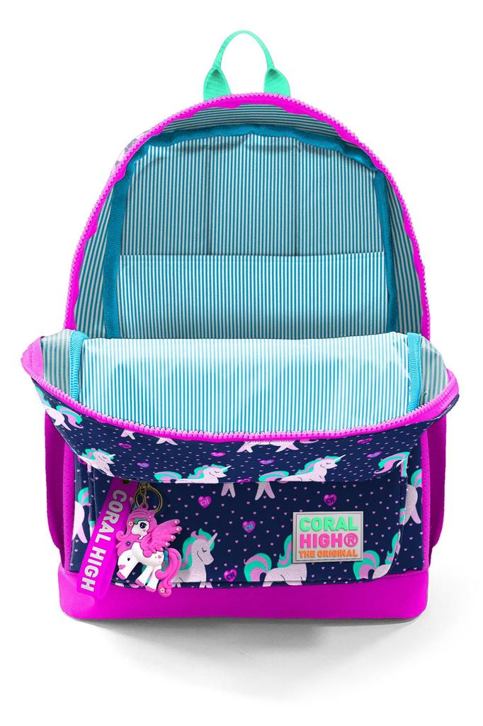Школьный рюкзак с четырьмя отделениями Coral High Kids, темно-синий, розовый, с рисунком единорога, 23467