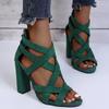 Women Pumps Sandals Summer Open Toe High Heels Low Block Heel Shoes Gladiator Zipper Thick With Sandals Wedges Mules Shoes