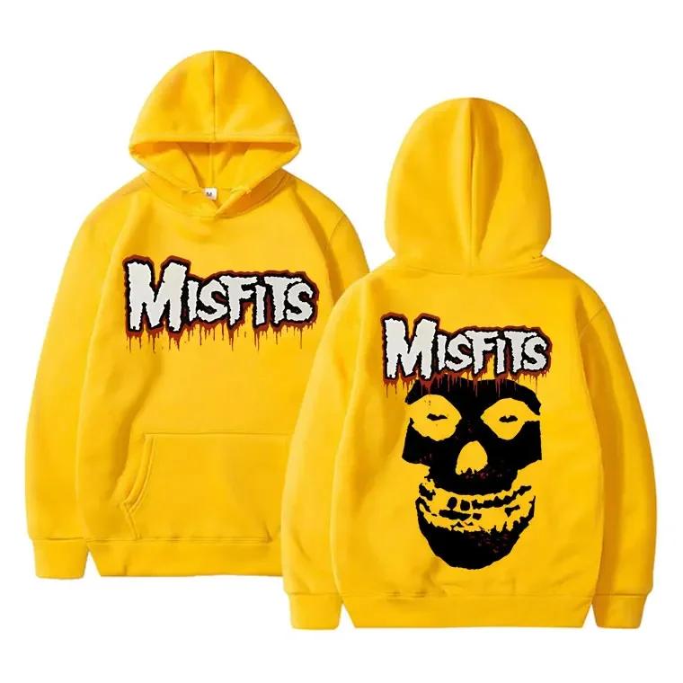 Men Autumn Winter Hoodie Misfits Band Double Sided Print Pullover Sweatshirt Punk Rock Gothic Streetwear Long Sleeve Hooded Tops