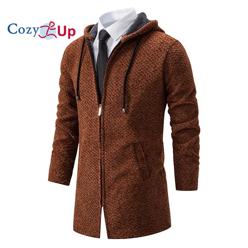 Cozy Up Новый свитер с длинными рукавами, мужской утепленный флисовый вязаный кардиган средней длины