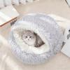 Pet Shell Nest Bed Warm Calming Cat Cave Bed with Hooded Cover Semi Enclosed Fluffy Plush Lined Round Bed for Small Medium Pets