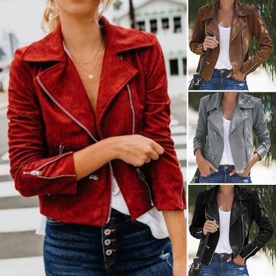 Женская осенне-зимняя куртка на молнии, с лацканами, обычного кроя, однотонная, повседневная, короткая, с длинными рукавами, ветровка