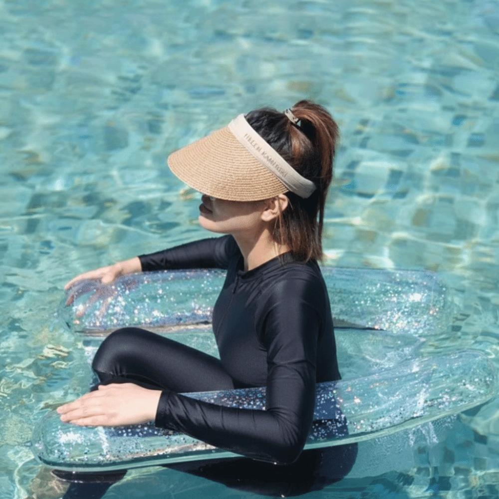 Foldable Inflatable Water Hammock Transparent Glitter Swimming Mattress Pool Hammock Pool Party