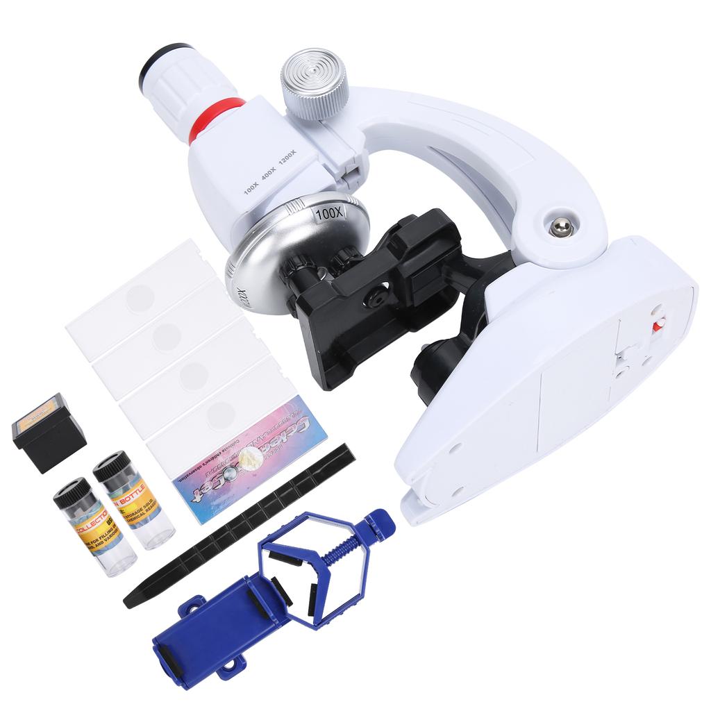 Children Microscope Set with Mobile Phone Holder Simulation High Definition 1200X