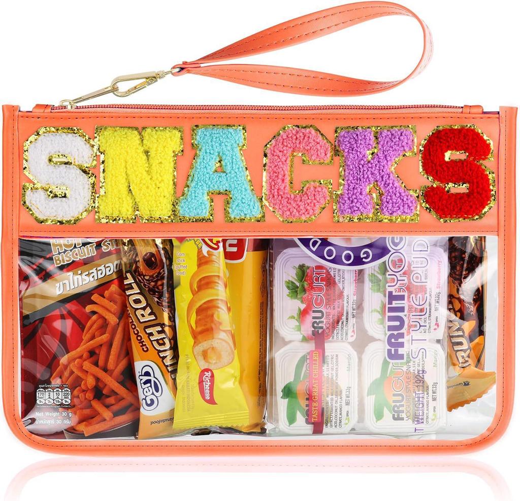 Transparent PVC Zipper Snack Bag with Embroidered Letters - Portable PU Waterproof Makeup and Toiletry Handbag