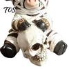 Creative Desktop Ornament Halloween Resin Highland Cow Figurine, Mummy Holding Skull Cute Tabletop Funny Desk Decor Ornament, for Living Room Showcase
