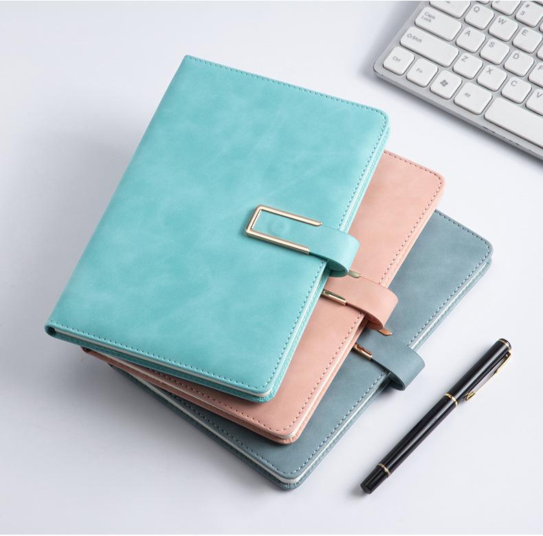 Customized A3 Hardcover Leather Bound Notebook with Logo Buckle 100 Sheets Thermal Binding for Office Business Meetings Record