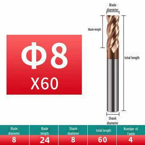 Фреза из вольфрамовой стали с 4 режущими кромками, 55 градусов - цельный твердосплавный концевой резец с прямым хвостовиком - фреза с ЧПУ