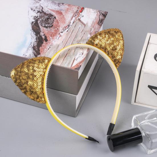 Girl Headband Sparkling Sequins Three-Dimensional Cat Ear Shape Painless Wearing Arc Hair Hoop Kids Daily Party Hair Accessory
