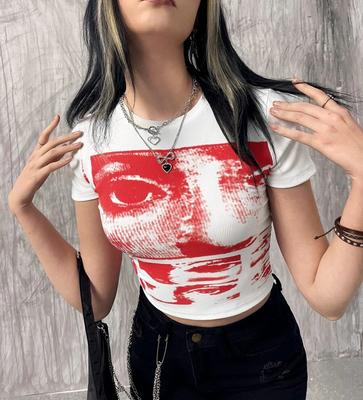 Европейская и американская летняя футболка Y2K с контрастным буквенным принтом, повседневная облегающая футболка