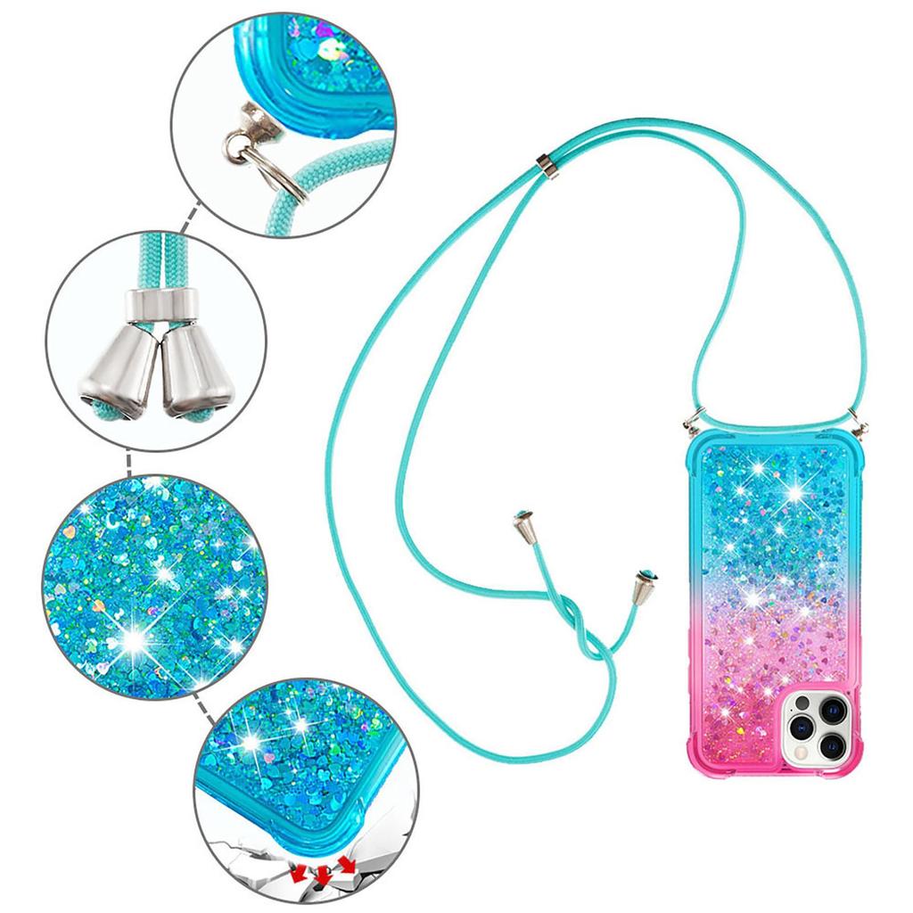 Плечевой ремень для девочек, прозрачный градиент, жидкий зыбучий песок, блестящие любовные блестки, чехол для телефона через плечо для iPhone, Samsung, Xiaomi, Huawei, силиконовый чехол-бампер