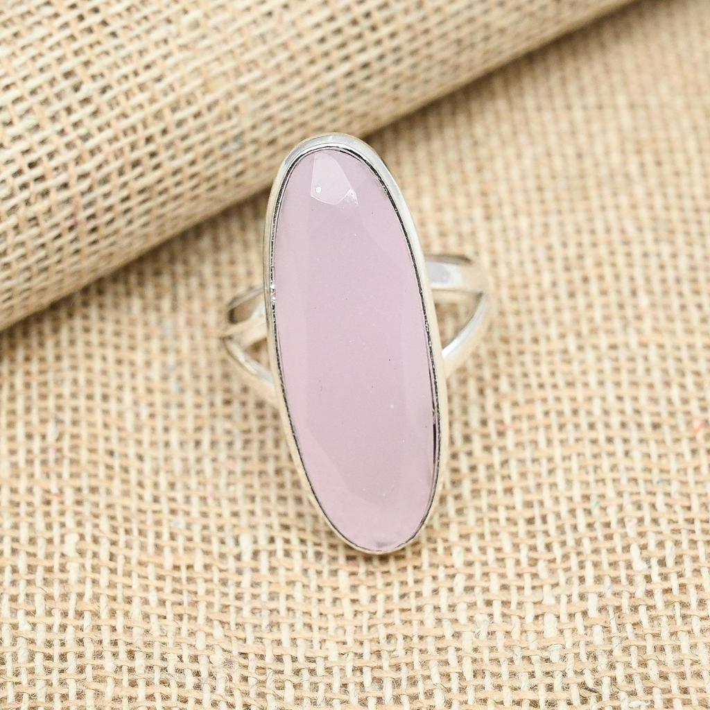 Розовый халцедон драгоценный камень твердое серебро 925 пробы кольцо ручной работы прекрасные украшения