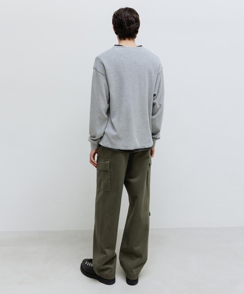 INSILENCE Waffle Henley Neck Long Sleeve Melange Grey