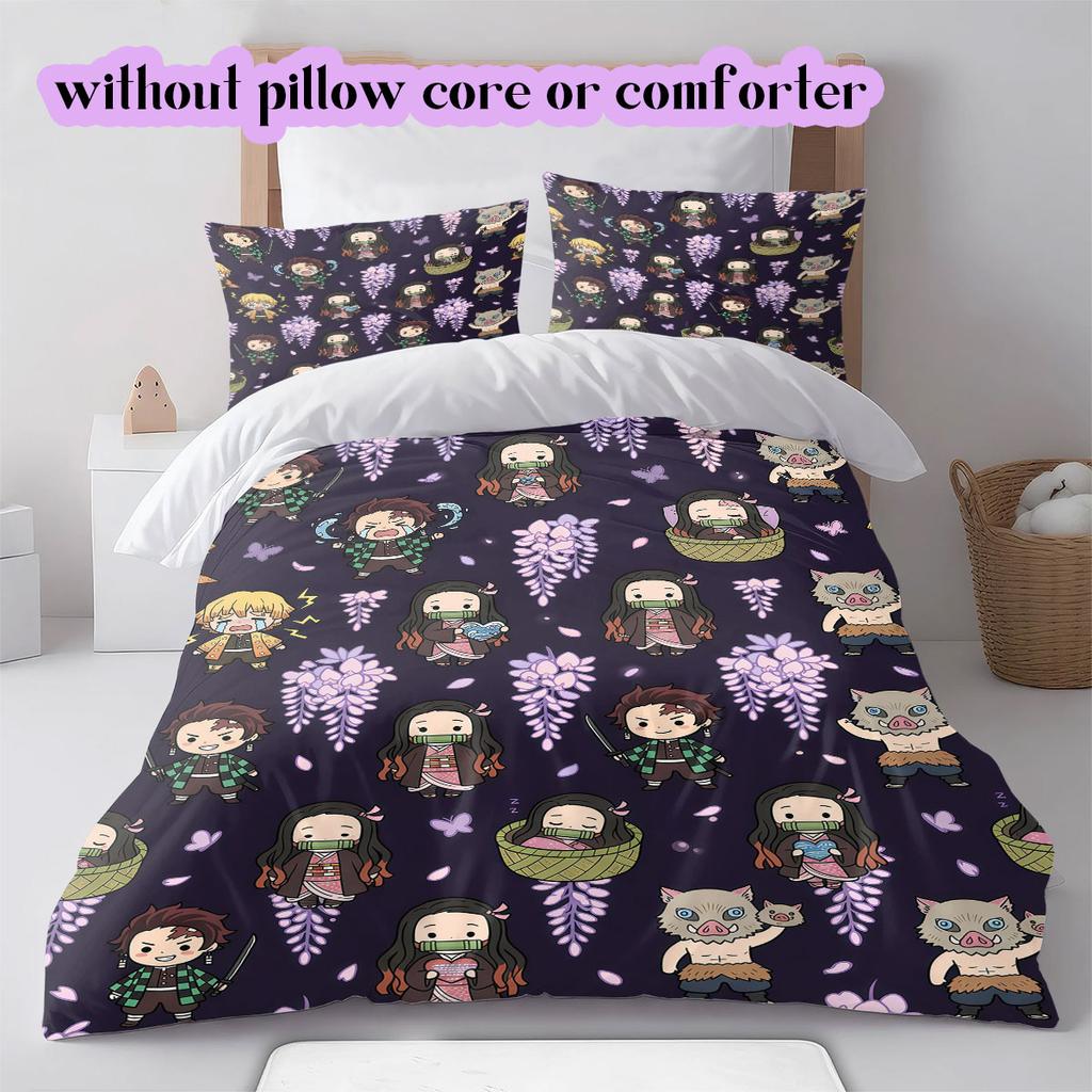Demon Slayer Modern 3 Piece Anime Duvet Cover,Cartoon Printed Bedding Set,Cool Bedroom Decoration Comforter Cover for Kids_LIAN