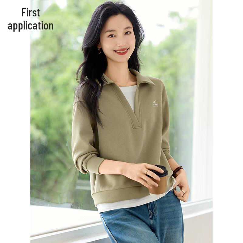 Women's Faux Two-Piece Polo Splice Sweatshirt