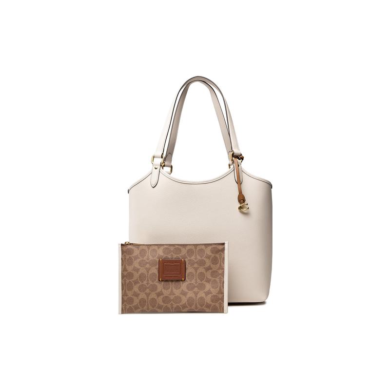 COACH Day 32 solid color leather mother-in-law bag tote bag shopping bag shoulder bag large size women's white