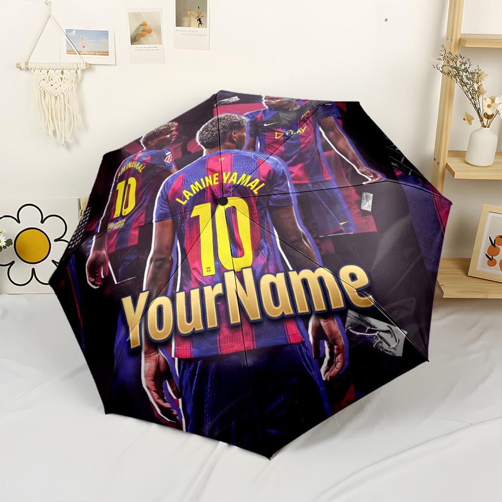 Lamine Yamal Customized Name Umbrella Compact Travel Automatic Umbrella with 8-Rib Compact Design for Women/Men Outdoor Accessory Gift for Festivals