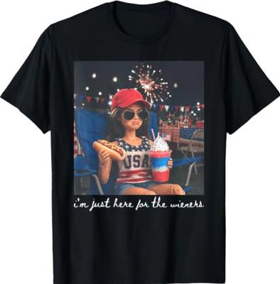 Just Here for The Wieners Funny 4th of July Girl Face Meme T-Shirt