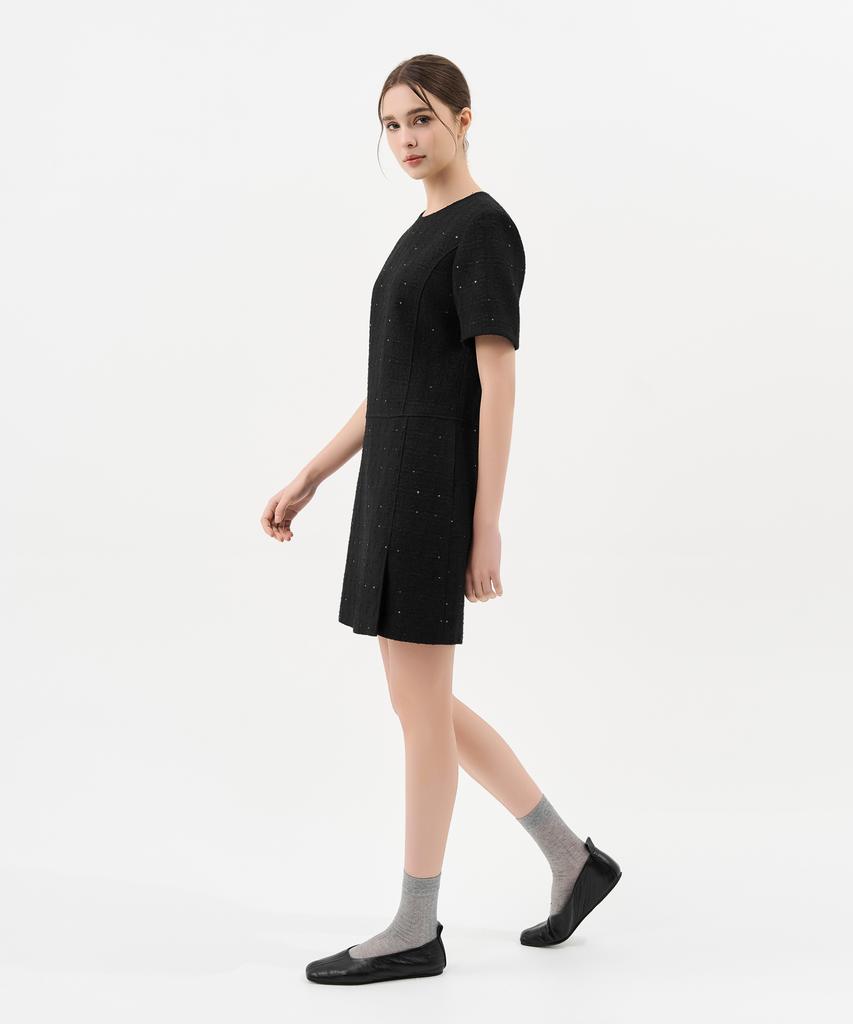 Laneonkyulleoseu Tweed Belted Mini Dress_Black