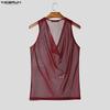 Summer Swing Neck Incerun Men Sleeveless Hollow Out Loose Beach Holiday Tank Tops