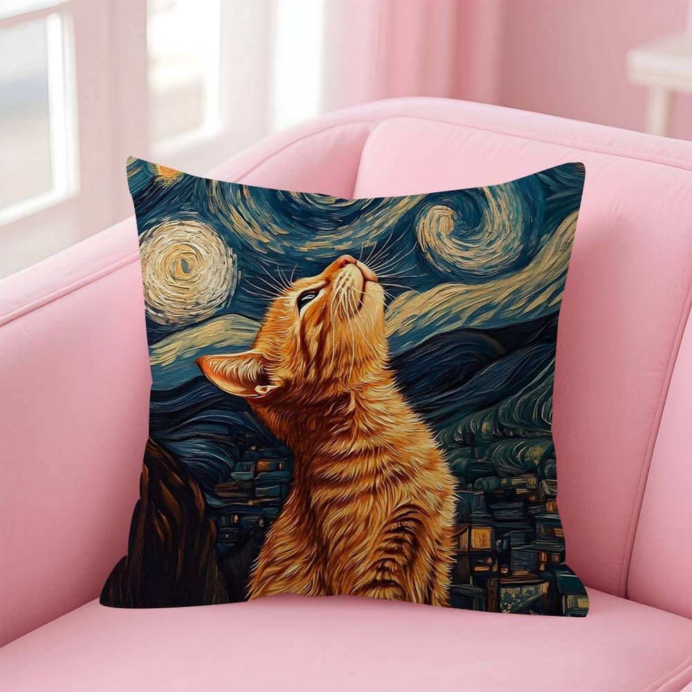 Van ART GGogh Funny Cat Personalized Pillow Dust Cover Bedroom Kids Party Decoration Pillowcase Birthday Children Gift